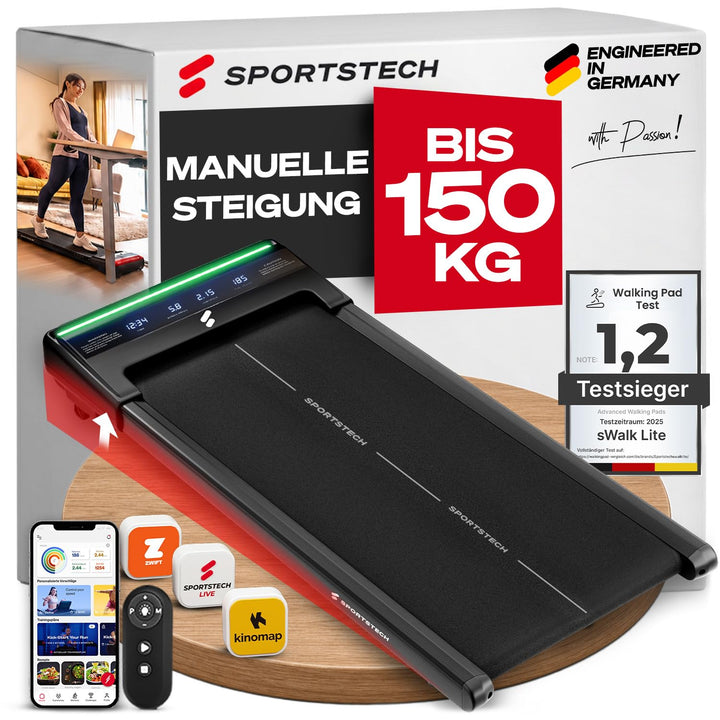 Sportstech sWalk Lite Walking Pad Laufband für Zuhause &amp; Schreibtisch, mit Steigung 6%, bis 6 km/h,