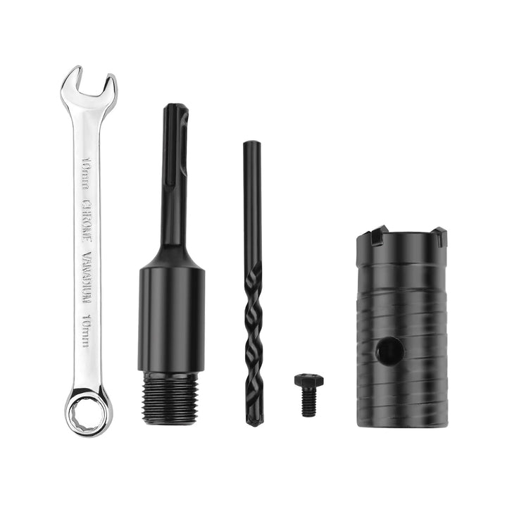 30MM Bohrkrone (XXL-Zähne) schwarz set mit 110mm SDS plus verlängerung und 4-Schneidigen Zentrierboh