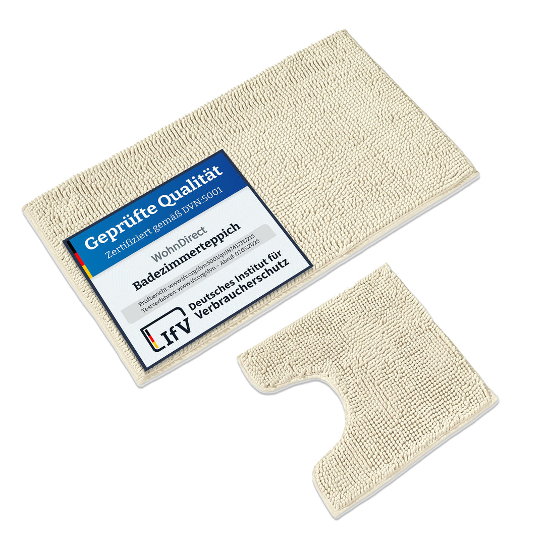 WohnDirect Badematten Set 2 teilig Creme • WC Vorleger (45x45cm), Badematte (50x80cm) • rutschfest w