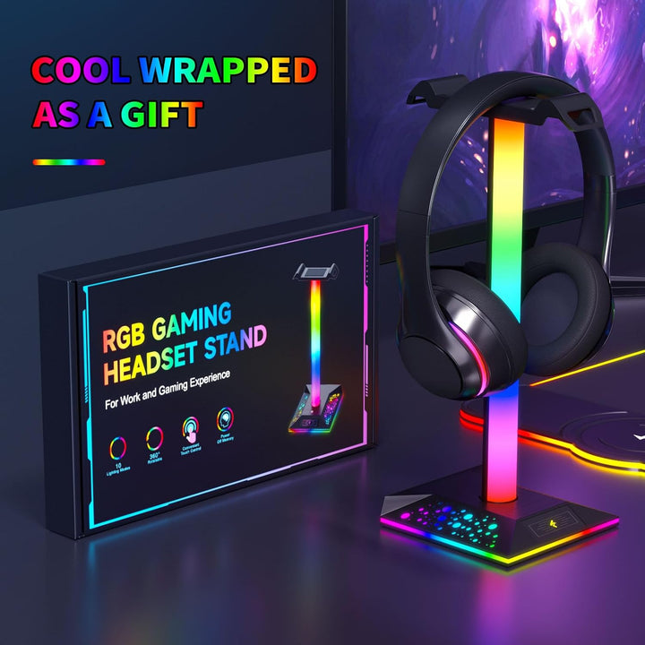 Hcman Headset Halterung Gaming Kopfhörer Ständer RGB Kopfhörer Halter mit 2 USB Anschlüssen, LED Hea