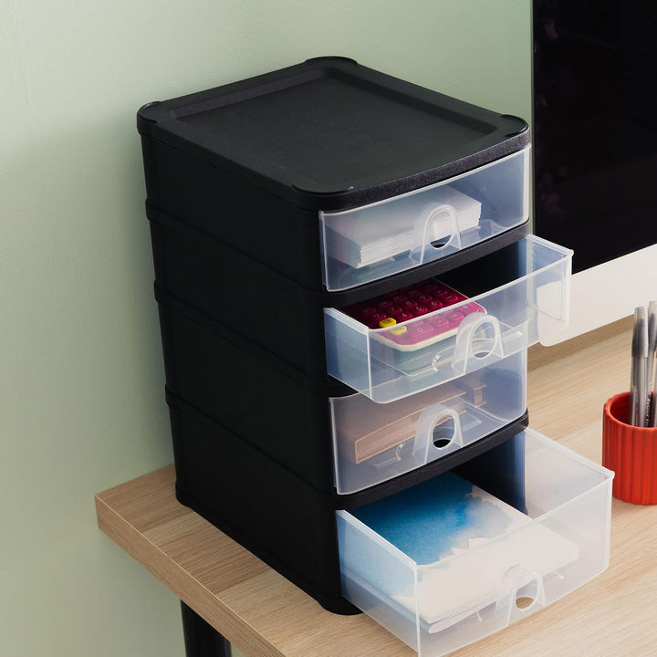 Schubladenbox mit 4 Schubladen 20x25x33cm DINA5 schwarz-transparent Drawer