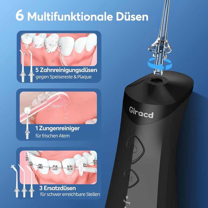 Glracd Munddusche Testsieger Elektrischer,Water Flosser Kabellos Schwarz, Schwarz
