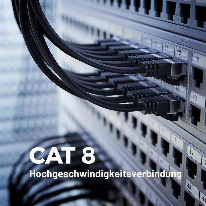 deleyCON 1m CAT 8 Flach Netzwerkkabel RJ45 40 Gbit/s, 10 Stück - Schwarz Schwarz 10x 1 M, Schwarz 10