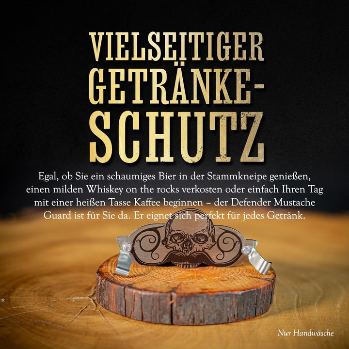 Death Grip Schnurrbartschutz, Edelstahl-Schädel-Clip für Kaffee, Bier, Wein, Gläser, Tassen, tragbar