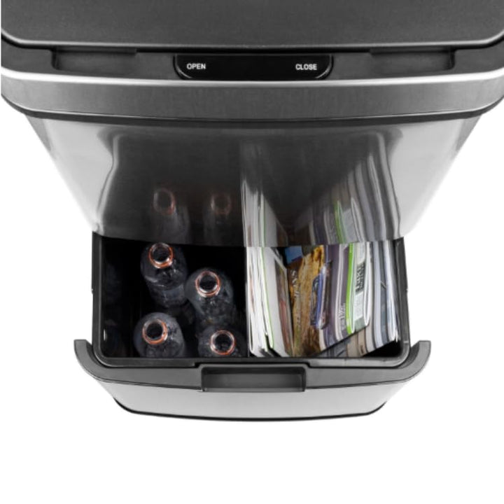 NARVIK Automatic Kitchen Bin Double Compartment 75l Edelstahl Recycling grosse Kapazität und 3l Tabe