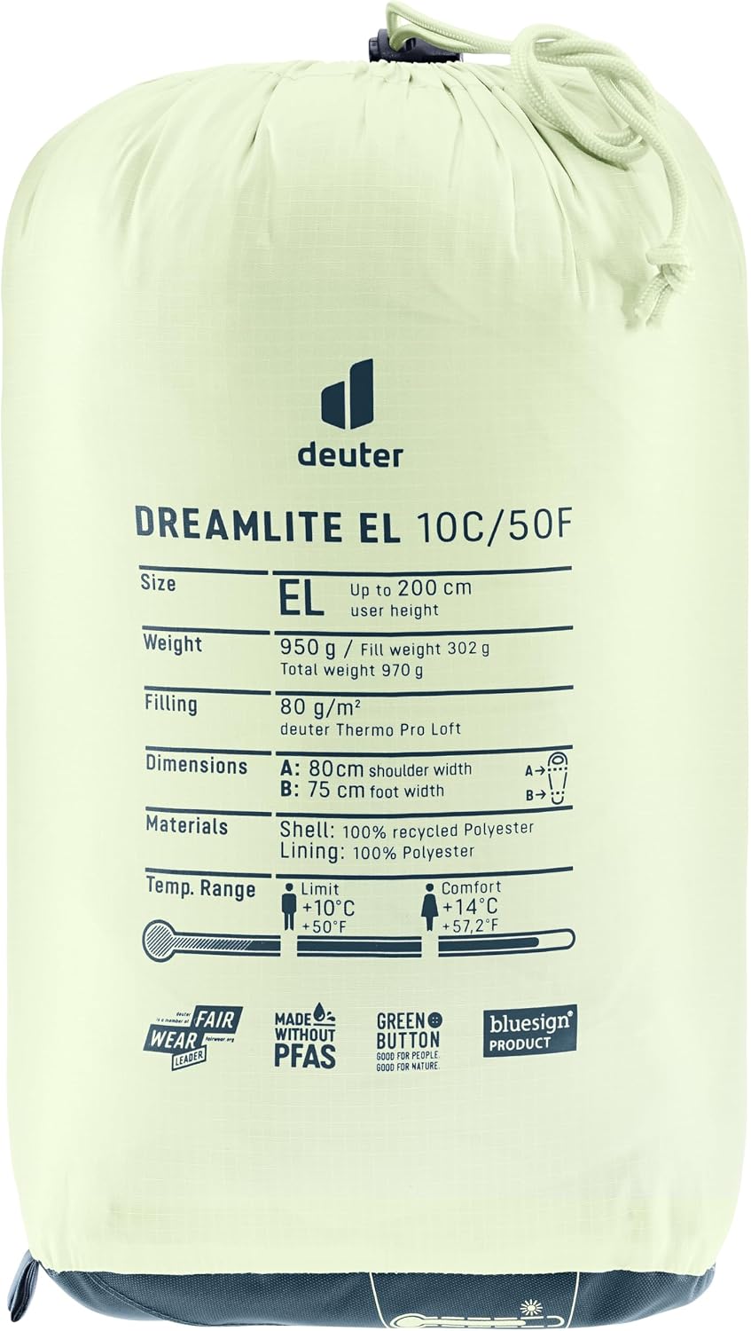 deuter Dreamlite 10C/50F ultraleichter Kunstfaserschlafsack nautic-breeze Extra Long ( Körpergrösse