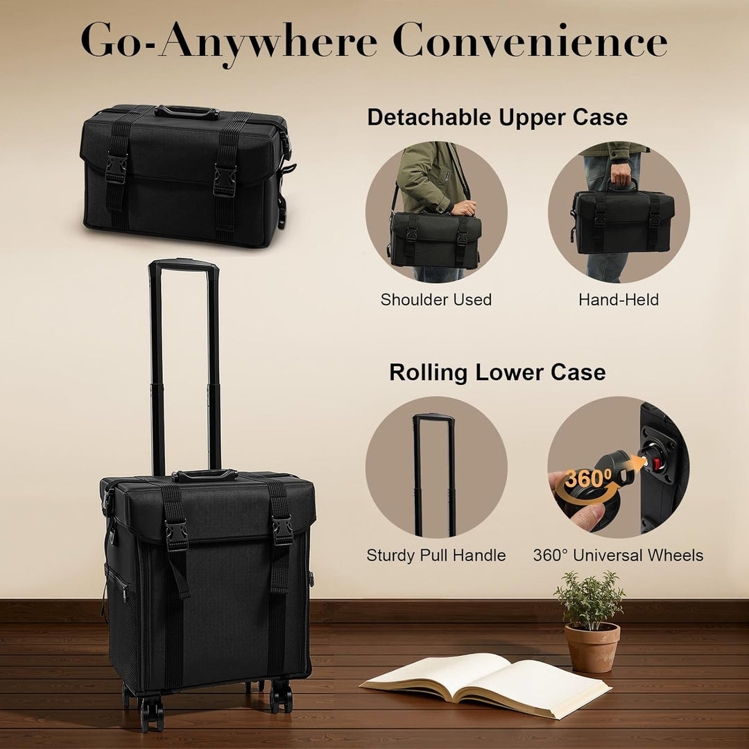 Kosmetikkoffer Trolley mit Schublade, 2 In 1 Professioneller Beauty Make-up-Koffer, Abnehmbarer Trav
