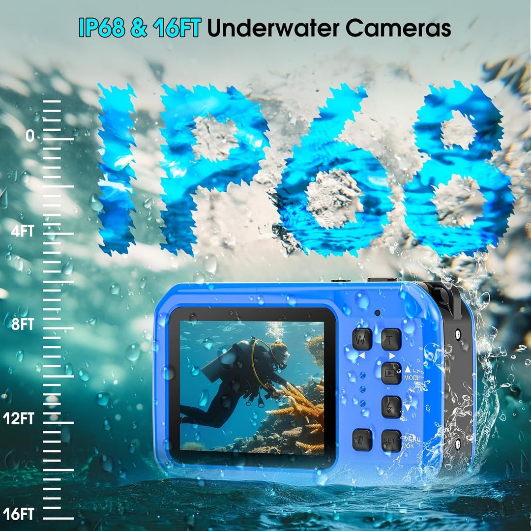 Unterwasserkamera, 4K 64MP 16FT wasserdichte Digitalkamera Dunkelblau, Dunkelblau