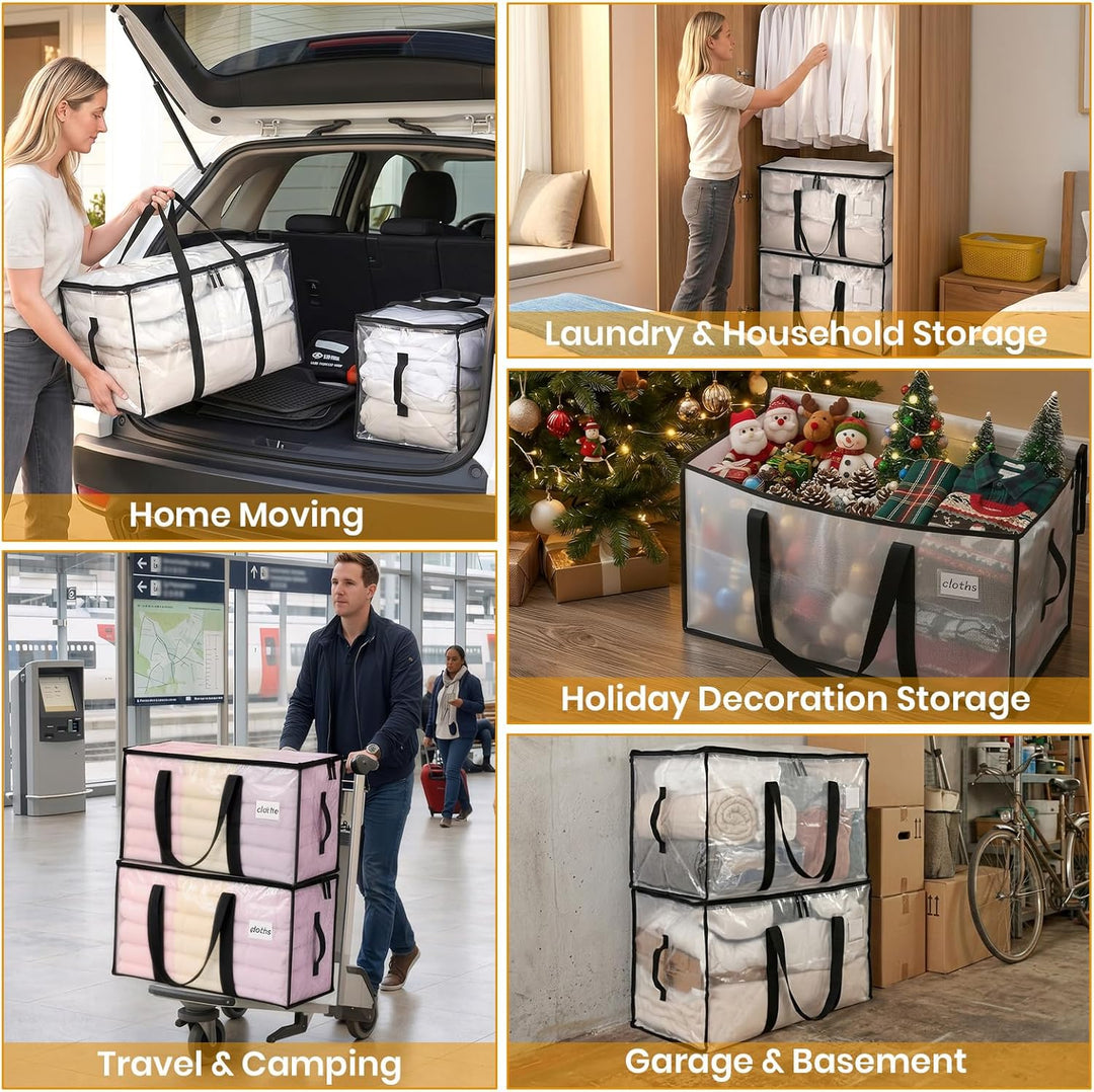 Velway 4 Stück 95L Aufbewahrungstasche, Heavy-Duty Weihnachtslager Transparente Umzugskartons Gross