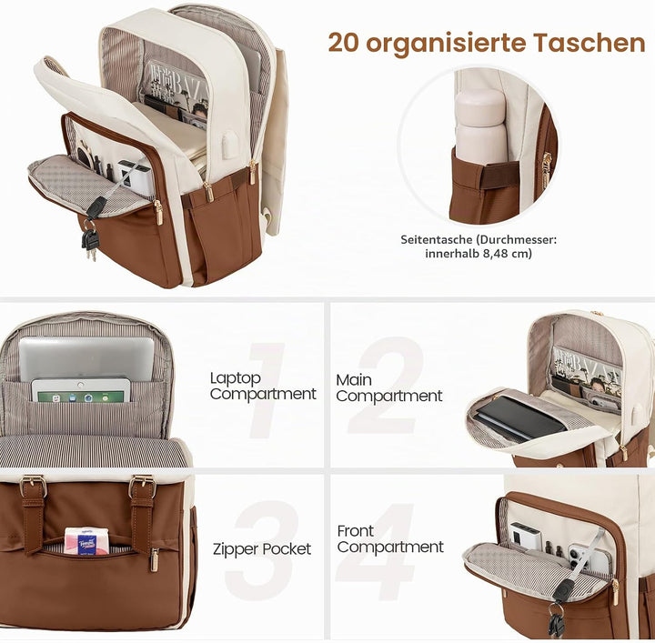 LOVEVOOK Rucksack Damen Braun, Laptop Schulrucksack Wasserdicht, Daypacks Arbeitstasche, Schultasche