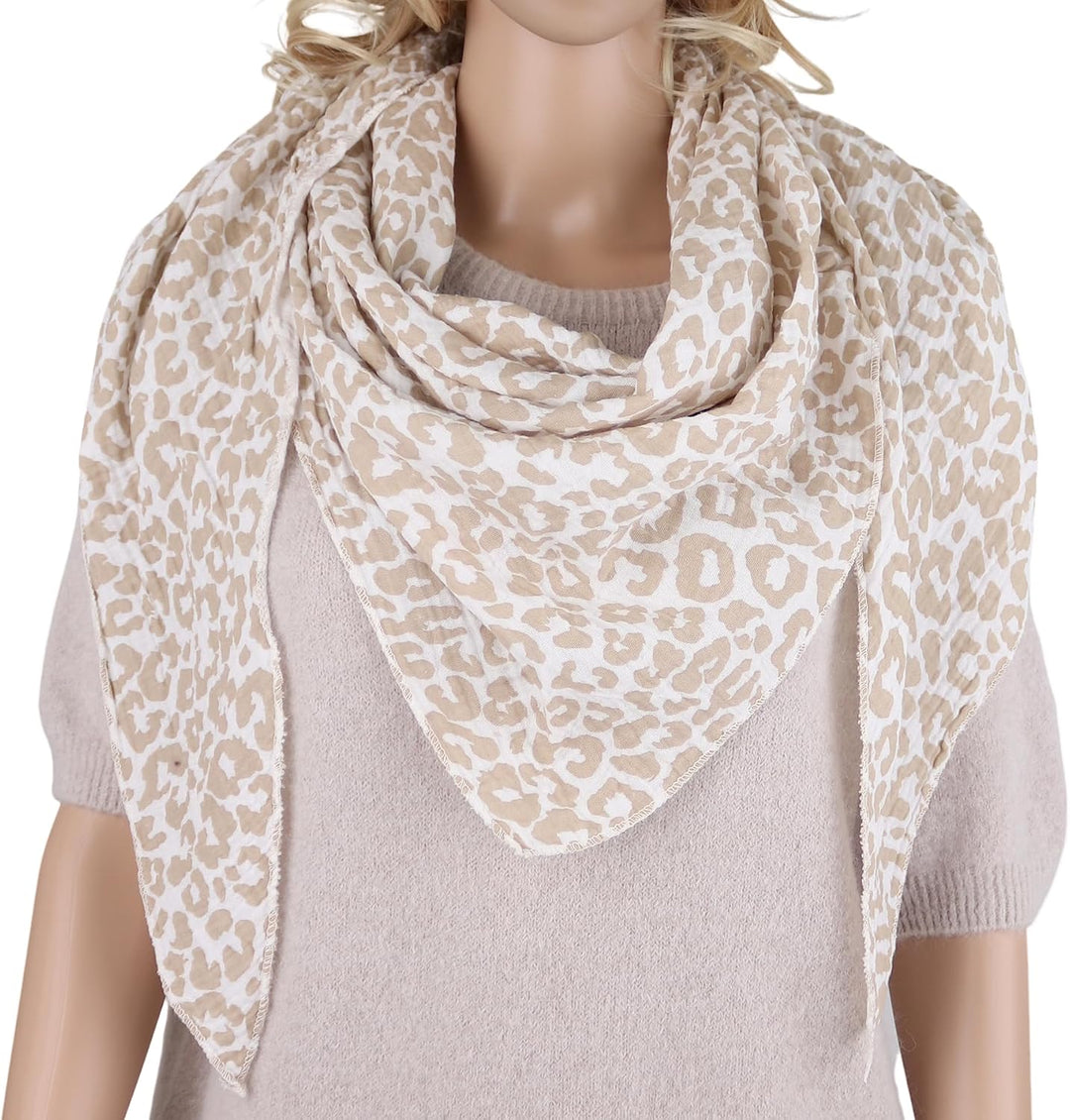 MIRROSI Damen Musselin Halstuch Made in Italy mit Leoprint oder Unifarben – Leichtes Dreieckstuch fü