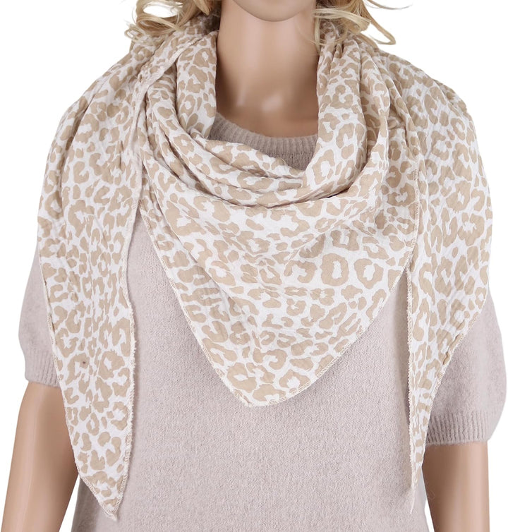 MIRROSI Damen Musselin Halstuch Made in Italy mit Leoprint oder Unifarben – Leichtes Dreieckstuch fü