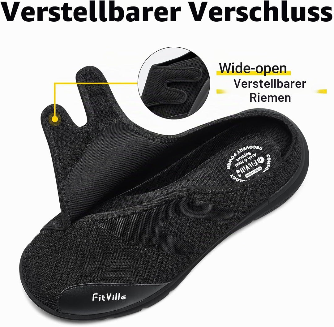FitVille Diabetiker Slipper Herren Extra Weit Gesundheitsschuhe mit Klettverschluss Orthopädische Ha