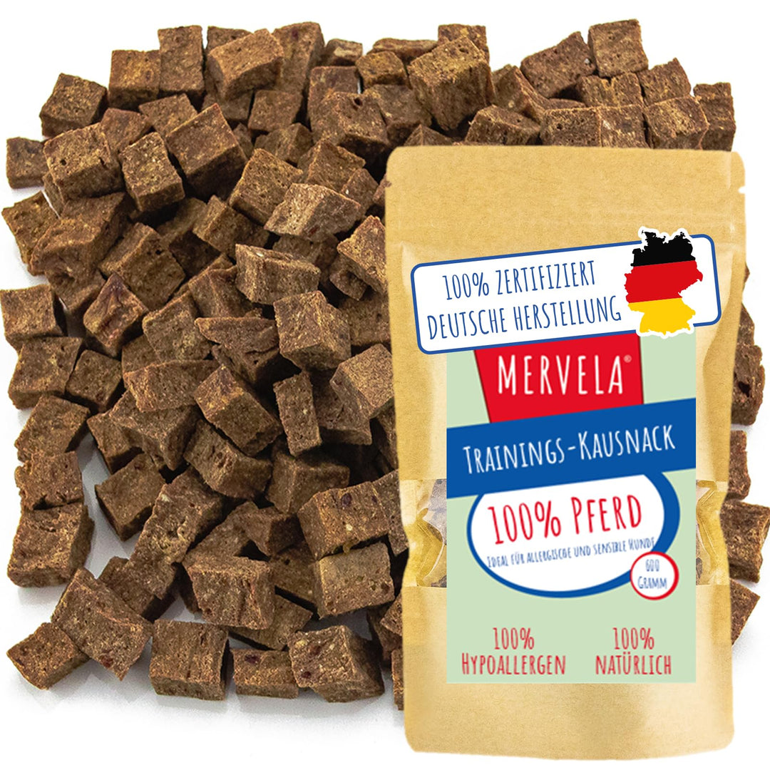 MERVELA® Leckerli Pferd | 600 g | für allergische Sensible hypoallergene Hunde | ideal für Training