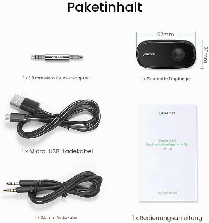 UGREEN CM279 Audio Transmitter, AUX, Bluetooth 5.0 aptX (schwarz)