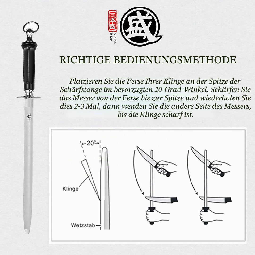 MITSUMOTO SAKARI 40 cm Runder Wetzstahl, Messerschleifer Profi, Japanischer Kohlenstoffstahl Knife S