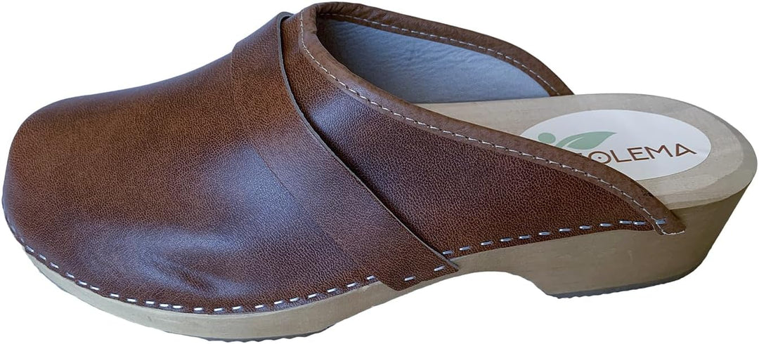 Solema Erik Lederschuhe Clog Pantolette Komfortschuhe Hausschuhe, Herren 43 EU Dunkler Cognac, 43 EU