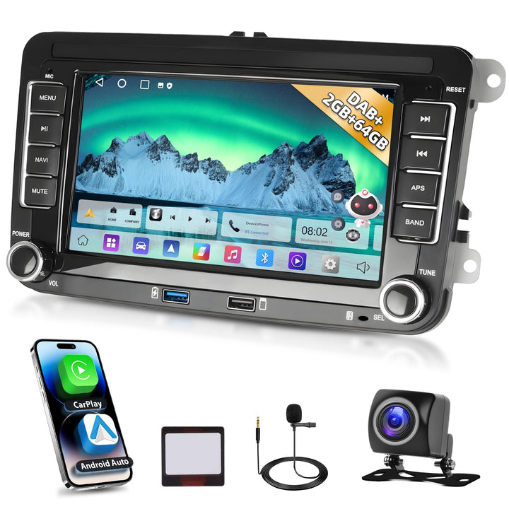 DAB Carplay Autoradio für VW Golf Tiguan Touran Passat Polo Skoda Caddy Seat, 2+64G Kabellosem Andro