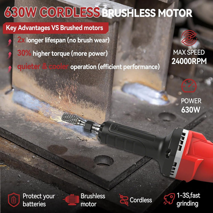 Akku Geradschleifer Kompatibel mit milwaukee M18 18V Akku, 24000RPM Bürstenloser Geradschleifer 6mm