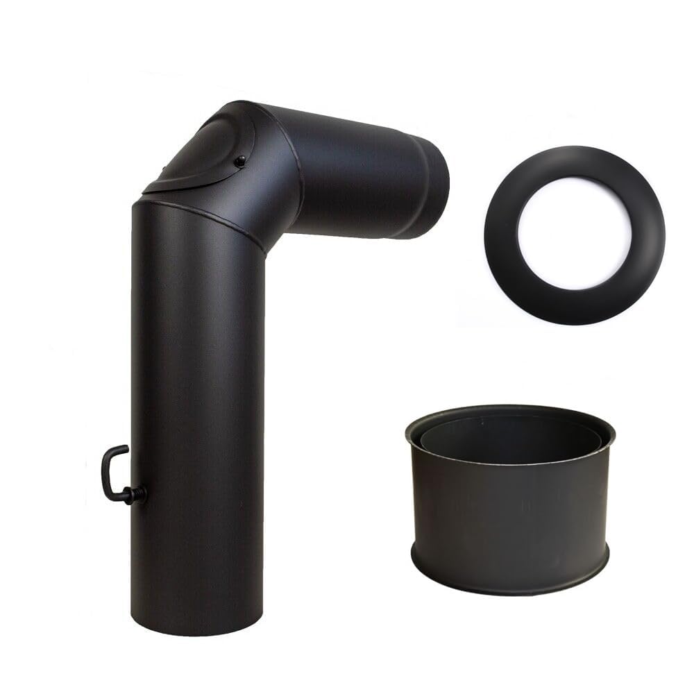Kaminrohr Ofenrohr-Set Standard 2mm Hauptrohrset mit Drosselklappe Kaminrohr Bogen 90° mit Tür Ofenb