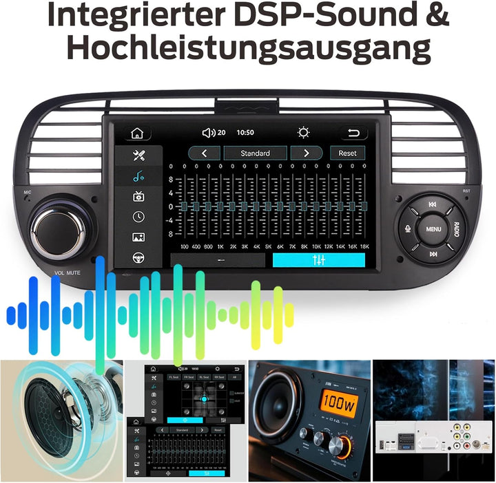 Linux Autoradio Blitzstart für Fiat-500 2007-2015 | Plug &amp; Play | Wireless CarPlay/Android Auto/Blue