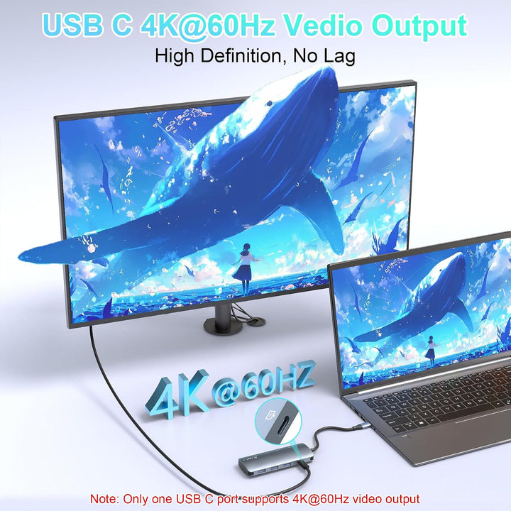USB C Hub 10Gbps, 8-in-1 USB Hub 3.2 mit 4K@60USB C Hub 8-in-1, USB C Multiport Adapter mit 4K@60Hz