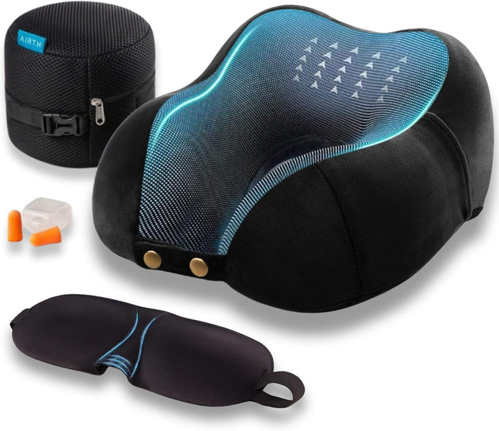 AIRTH Premium Reise-Nackenkissen – Ergonomisches Nackenhörnchen aus Memory-Schaum | Samtweich, kompa