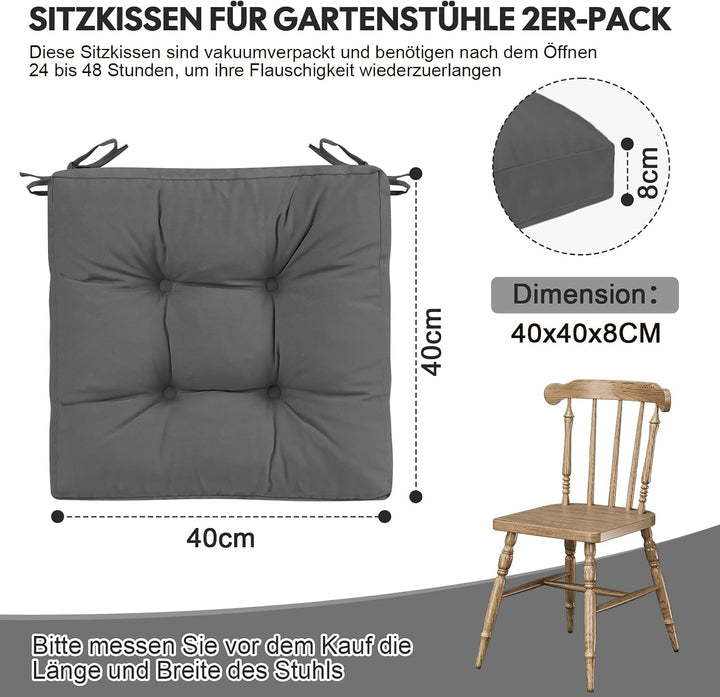Outdoor Sitzkissen 40x40x8 cm, 2er Set, UV-beständig, Grau Grau 40 x 40 x 8 cm, Grau 40 x 40 x 8 cm