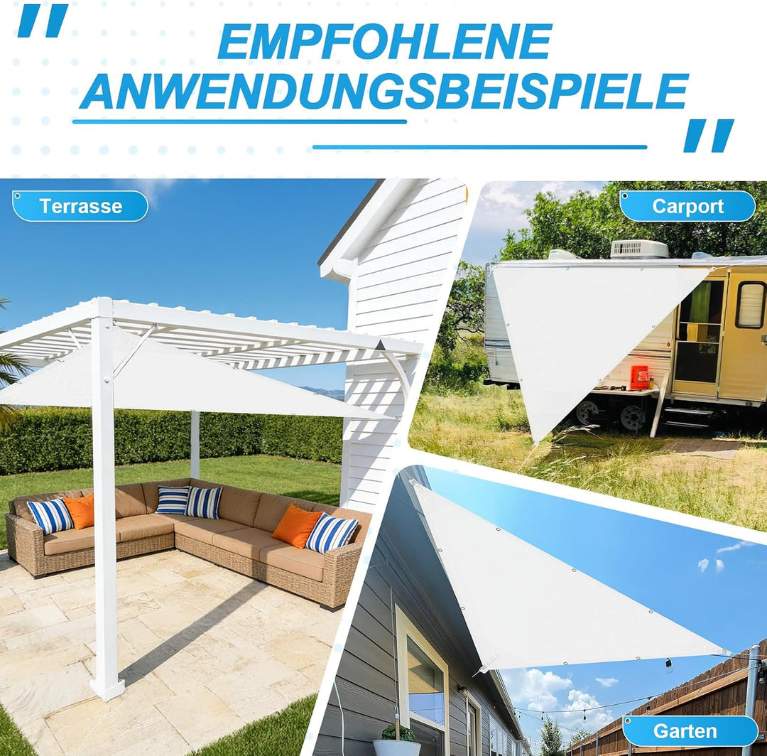 COOL AREA Sonnensegel Wasserdicht Dreieckig 2x2x2m,White 2x2x2m Weiss, 2x2x2m Weiss