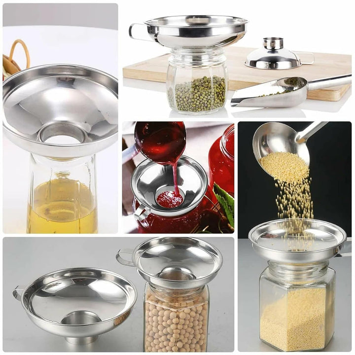 Trichter Edelstahl 6-teilig, Marmeladentrichter mit Sieb, Trichter küche Set für Marmelade, Öl, Bohn