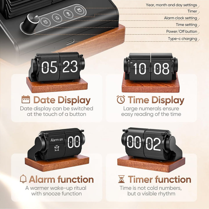 Flip Clock Retro Tischuhr mit USB-C Wecker und Timer
