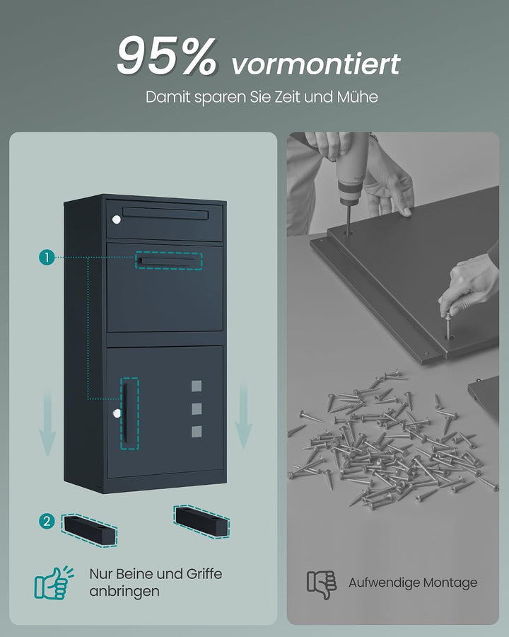 SONGMICS Paketbox, Paketbriefkasten, Briefkasten mit Paketfach, Paketkasten XXL, für Briefe, Pakete,