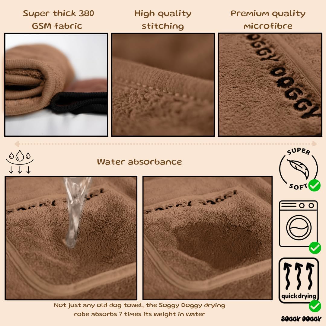 SOGGYDOGGY® UK: Luxuriöser Hunde-Trocknungsmantel, super saugfähiger Mikrofaser-Hunde-Bademantel mit