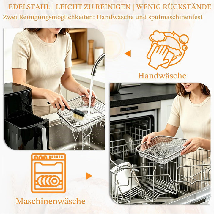 Heissluftfritteuse Zubehör: Airfryer Gitter Eckig Edelstahl