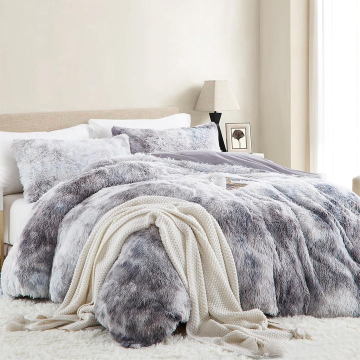 Freyamy Plüsch Bettwäsche 200x220cm Grau Langhaar Flauschig Warm Winterbettwäsche Flanell Samt Biber