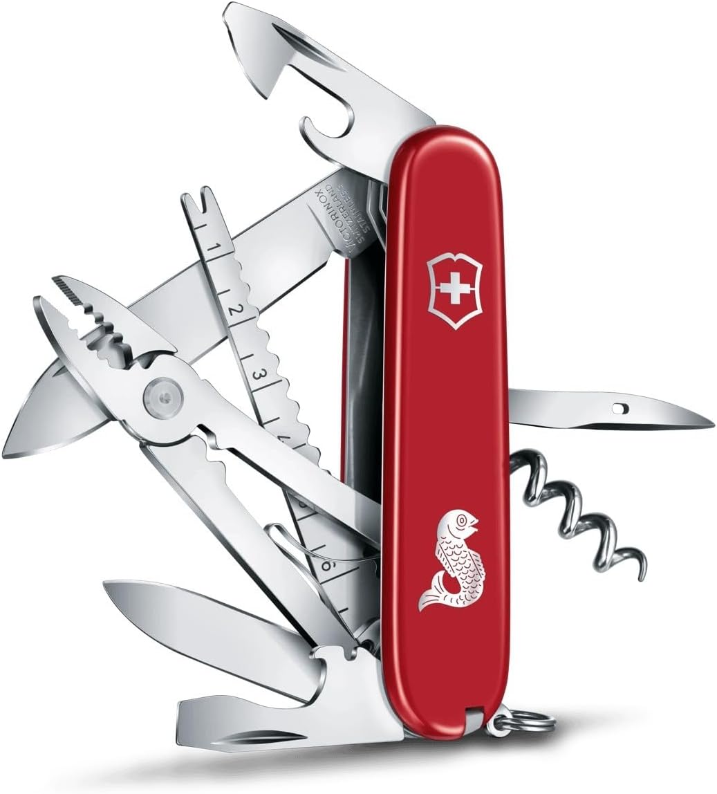 Victorinox, Taschenmesser, Angler, 91 mm, rot (18 Funktionen, Klinge, Korkenzieher, Dosenöffner, Kli
