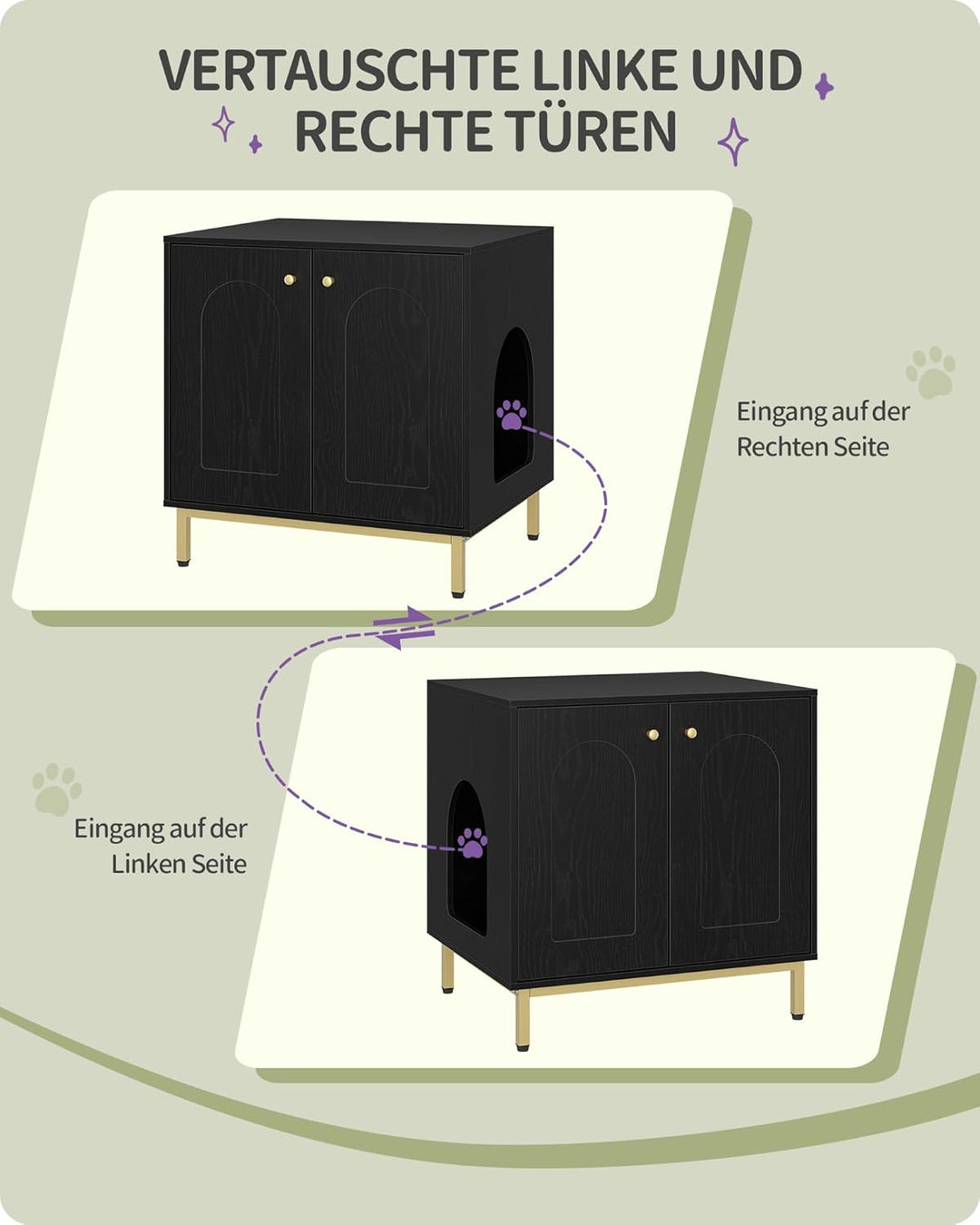 Hzuaneri Katzenschrank, Katzentoilette, Katzenklo Schrank, Katzenhaus mit Tür, Hölzerner Beistelltis