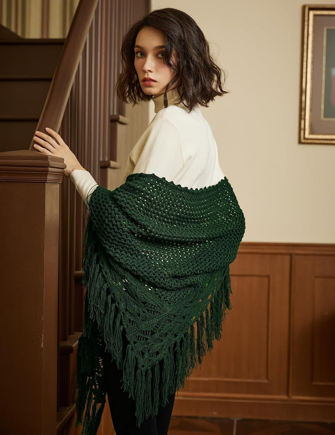BEAUTELICATE Damen Gestricker Schal Stola Dreiecksschal Warm Hohl Stricken Cape Cardigan Elegantz Dr
