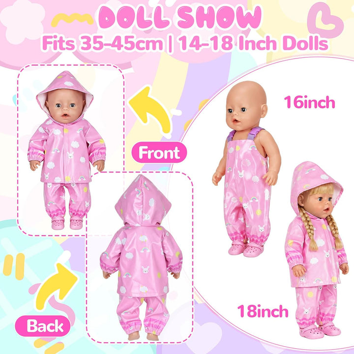Puppenkleidung Regenanzug Set für 35-45 cm Puppen mit Schuhen Kleiderbügel
