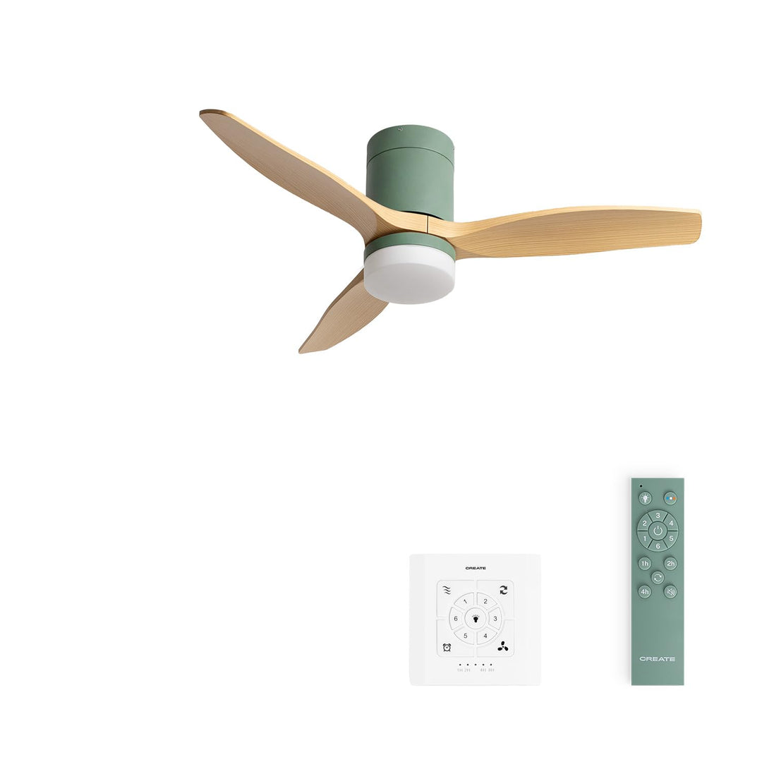 CREATE / WINDCALM S/Deckenventilator ABS Salbeigrün Hellesholzflügel mit Beleuchtung, Fernbedienung