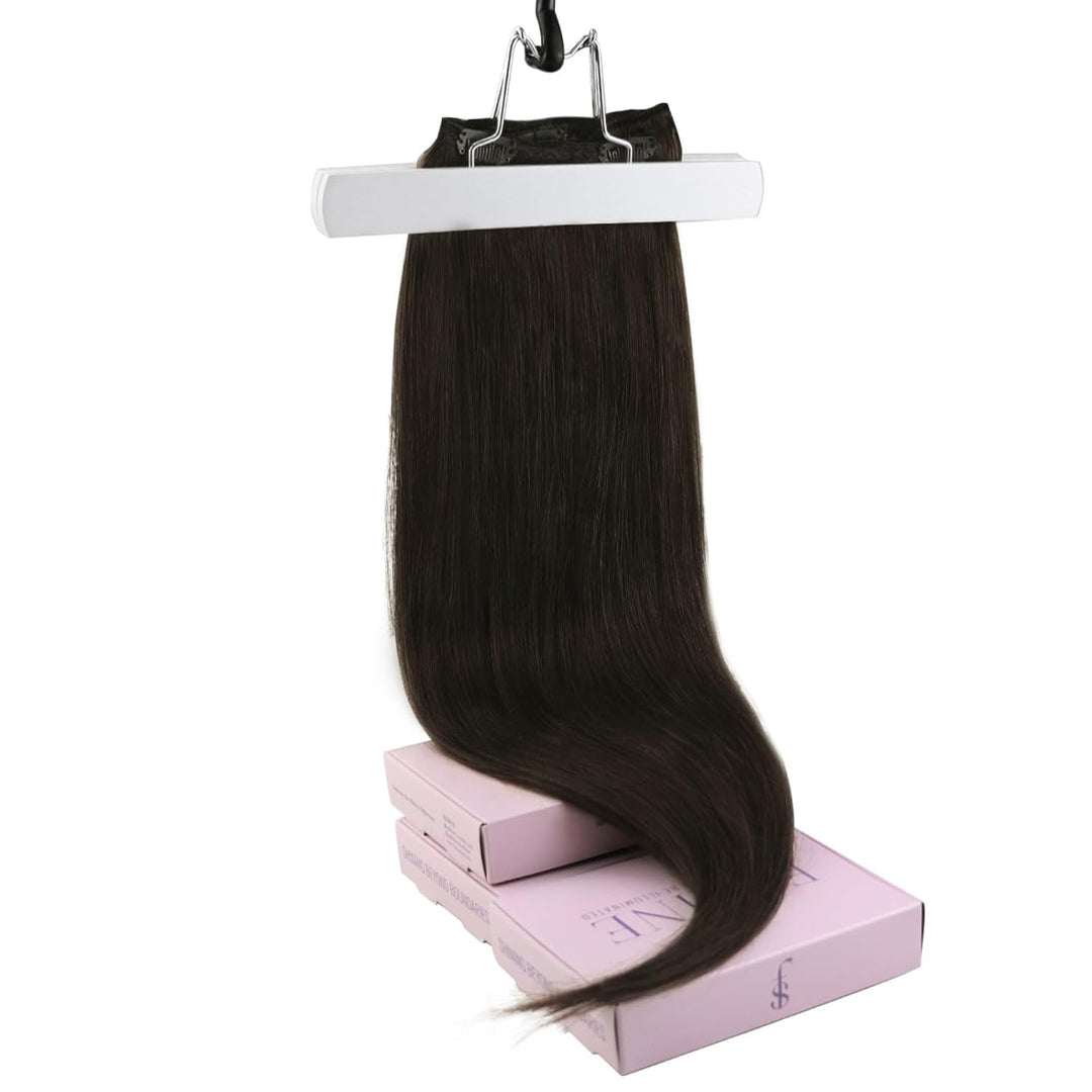 Fshine Echthaar Extensions Clip 45cm Dunkelstes Braun 120 Gramm Doppelt Tressen Haarverlängerung Rem