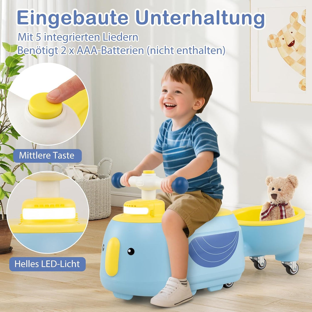 DREAMADE 2-in-1 Rutschauto, Rutschfahrzeug mit abnehmbarem Anhänger &amp; Stauraum unter dem Sitz, mit L