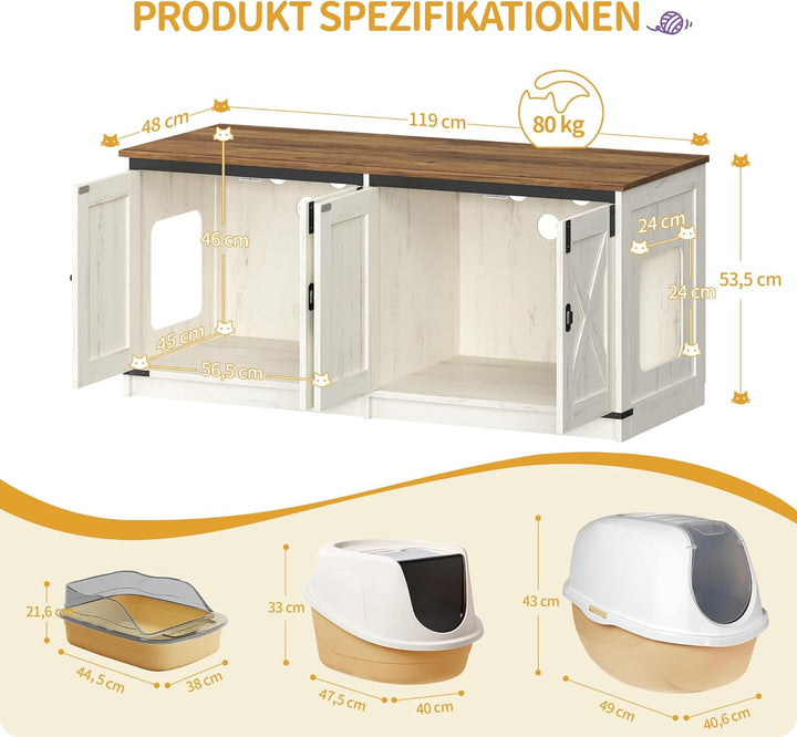 Hzuaneri Katzenschrank, Katzenklo Schrank für 2 Katzen, Versteckter Katzentoilettenschrank, Katzenha