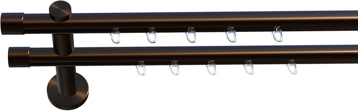 Tilldekor Innenlauf Gardinenstange HIGH-LINE ANDRAX, 2-Lauf, braun-antik, Ø 20 mm, 200 cm, inkl. Trä