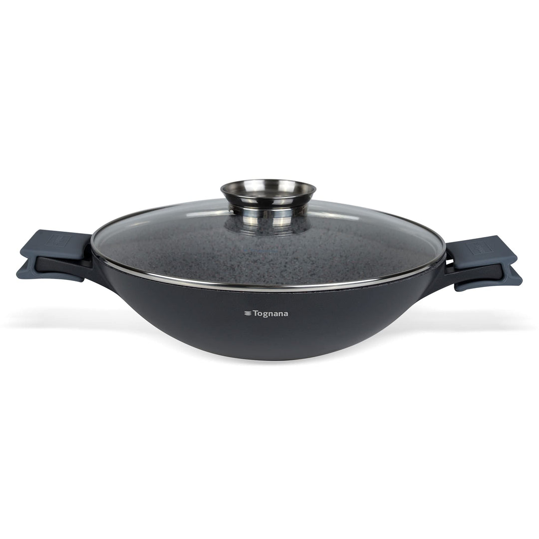 Wok -Topf mit Griff und Deckel AMBIZIOSA D32, schwarz Wok 32cm mit Deckel, Wok 32cm mit Deckel