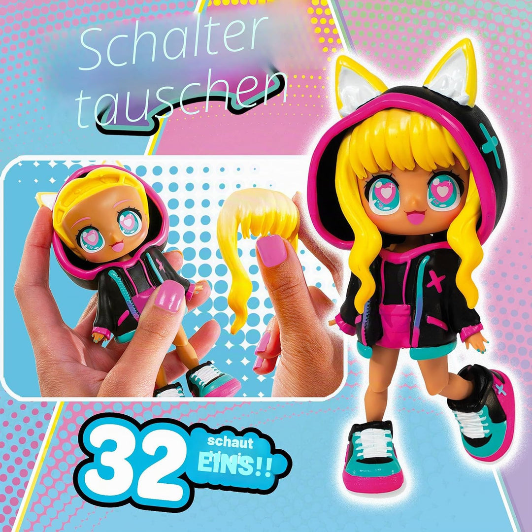 BANDAI - Animakii Cyberpunk und Gamerin - Set Personalisierbare Puppen - 1 Puppe, 4 Gesichter, 2 Fri