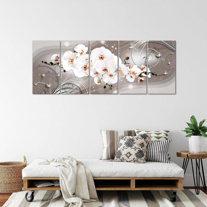 Runa Art Wandbild XXL Blumen Orchidee Wohnzimmer Schlafzimmer 200 x 80 cm Beige Braun 5 Teilig - Mad