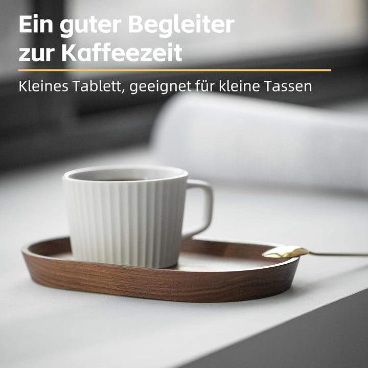 Mini Tablett Holz Kleines Serviertablett, Oval Deko holz Tablett 20x12cm, Servierteller Holztablett