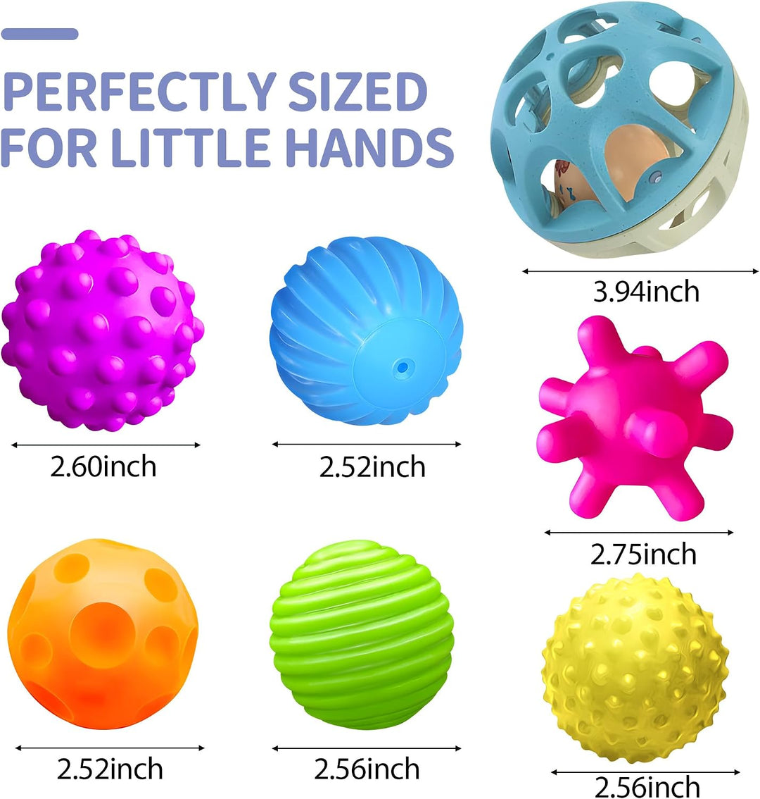 Montessori Sensory Toys for Babies, Textured Baby Balls &amp; Wheat Straw Rattle, Developmental Toys for