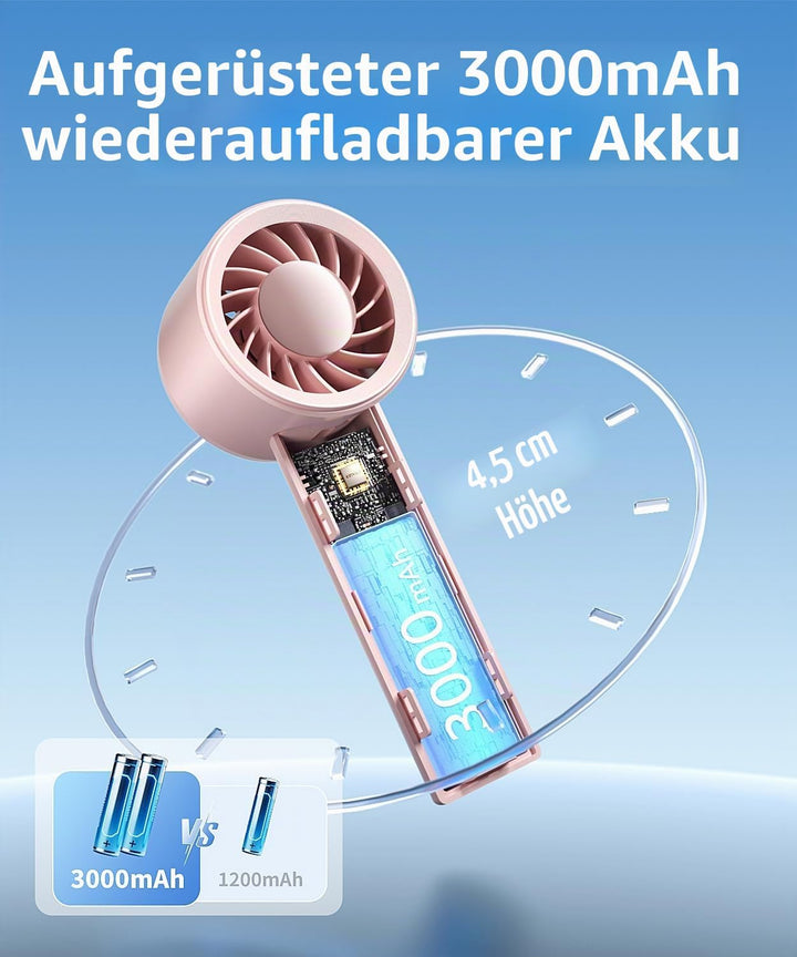 Tragbarer Handventilator mit Tischständer – 3 Geschwindigkeiten USB wiederaufladbarer Mini Ventilato
